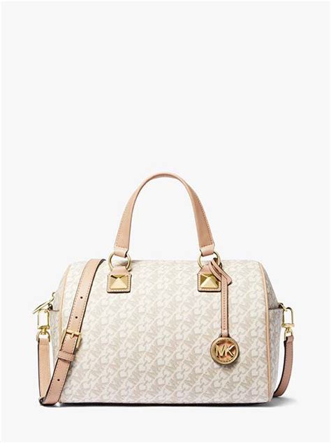 michael kors medium grayson logo satchel vanilla women's|Grayson Medium Empire Signature Logo Satchel .